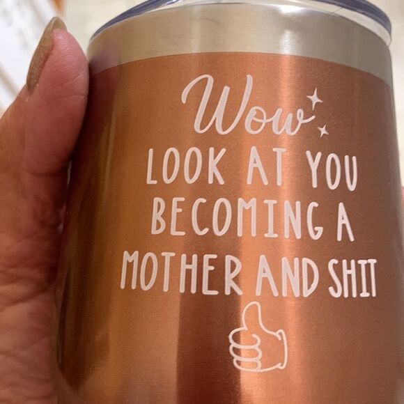 12 ounce bronze color stemless wine glass NWT (see pic for graphic) - Picture 2 of 7